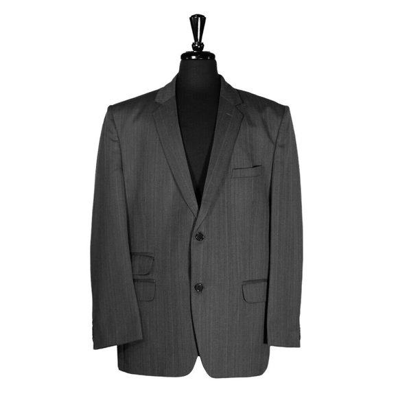 Mens Blazer Gray Herringbone Wool Dress Formal Jacket Wedding Sport Coat 46R